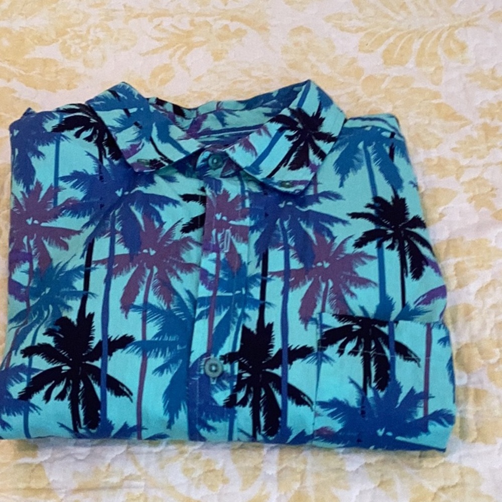 Men's Blue and Purple Palm Tree Shirt